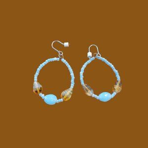 Boho Blue & Brown Beaded Teardrop Dangle Earrings